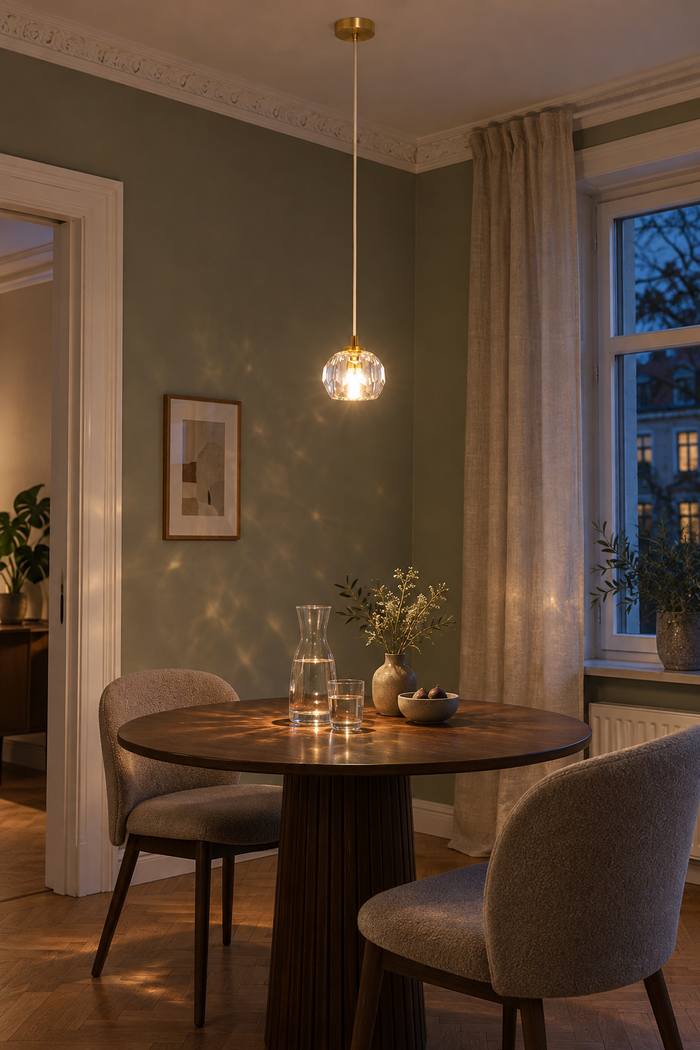 Kristall-Pendelleuchte im modernen Stil für Kücheninsel und Schlafzimmer – Raumansicht