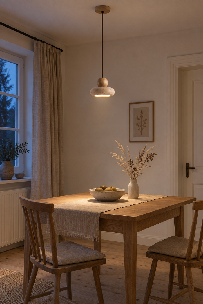 Pendelleuchte aus Travertin im modernen Stil für Wohnzimmer und Schlafzimmer – Raumansicht