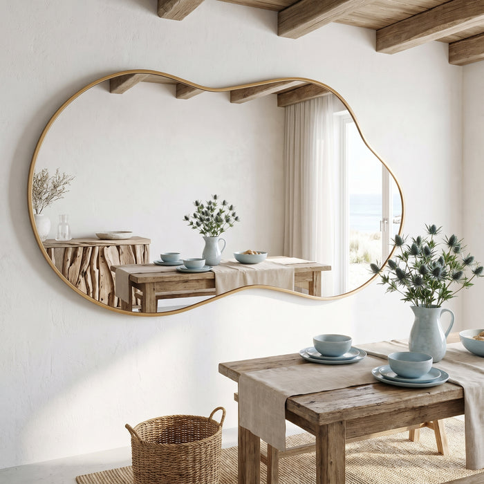 Wall Mirror, Decorative Bathroom Mirror with Irregular in einem hellen Wohnraum