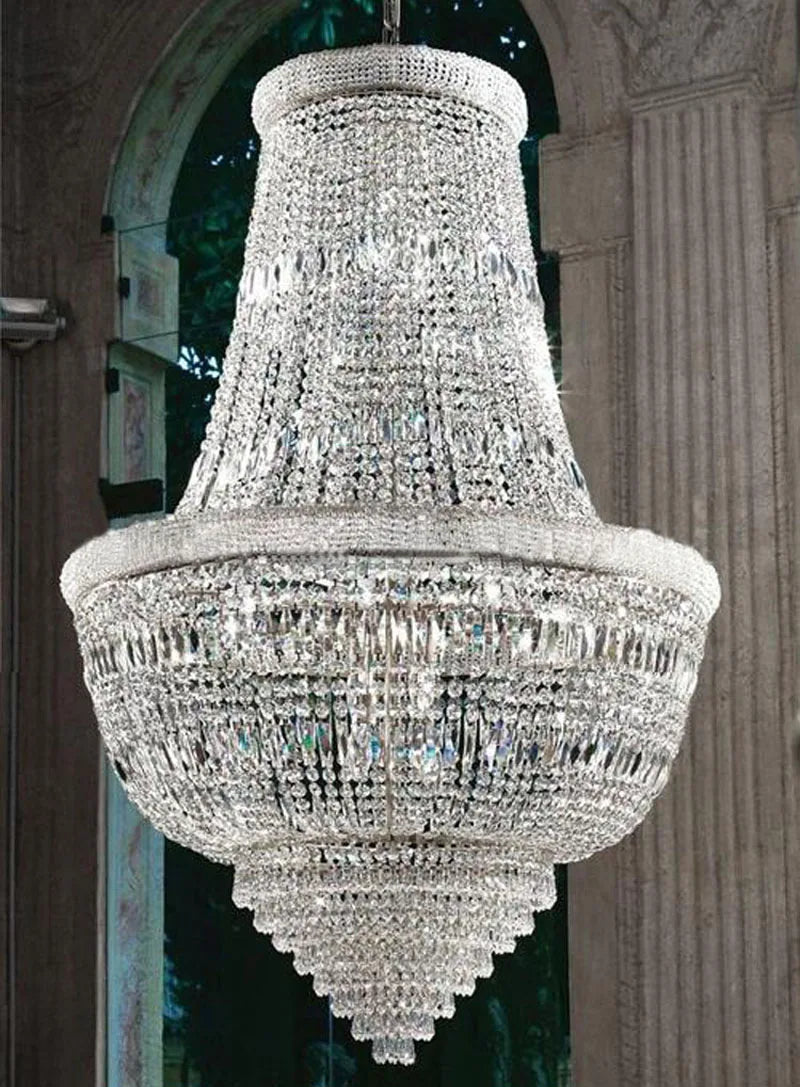 Kristall-Kronleuchter im Empire-Stil für Foyer und Eingangshalle – Breite 60 oder 85 cm, Höhe bis 127 cm, Rahmen in Gold