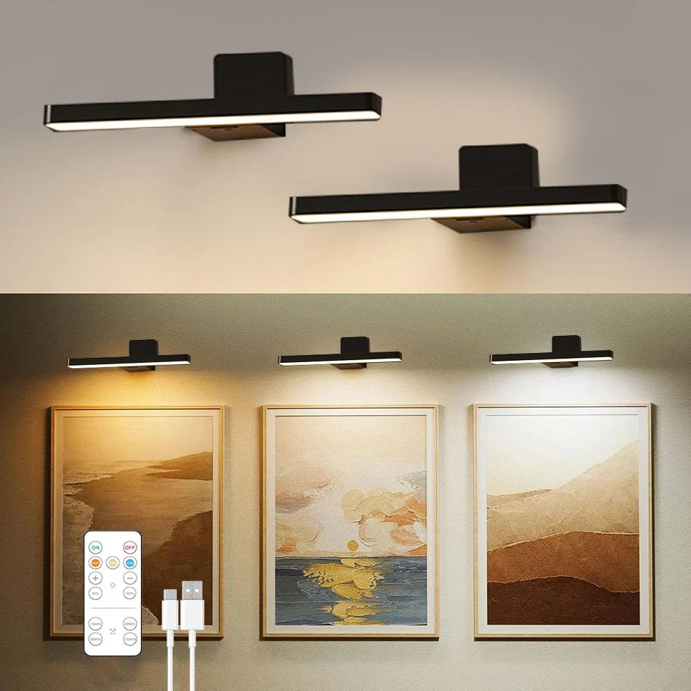 LED-Akku-Wandleuchte im 2er-Set – kabellos mit Fernbedienung – Bilder- und Spiegelbeleuchtung für Schlafzimmer und Bad