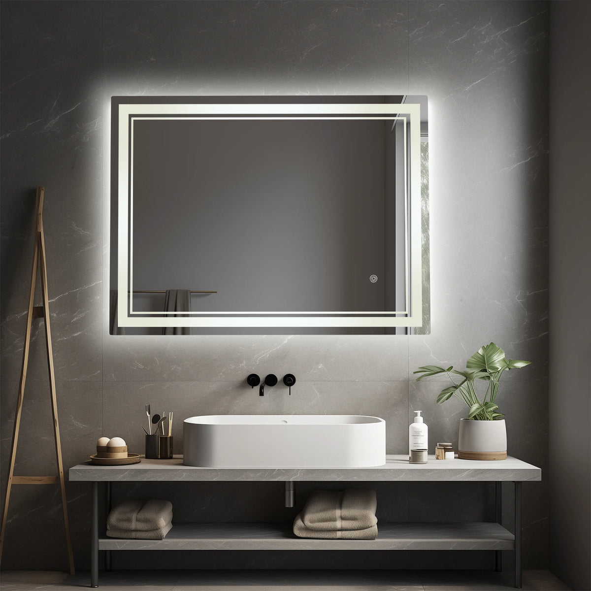 LED-Badspiegel – 60 × 80 cm – rechteckig – dimmbar – Wandmontage – Silber