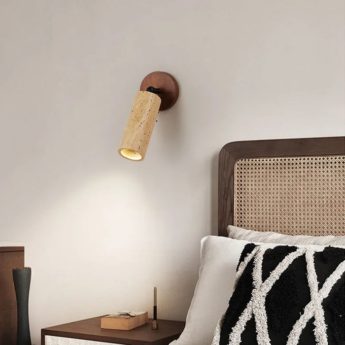 Wandleuchte Holz mit Natursteinoptik, E27, Braun – Produktansicht
