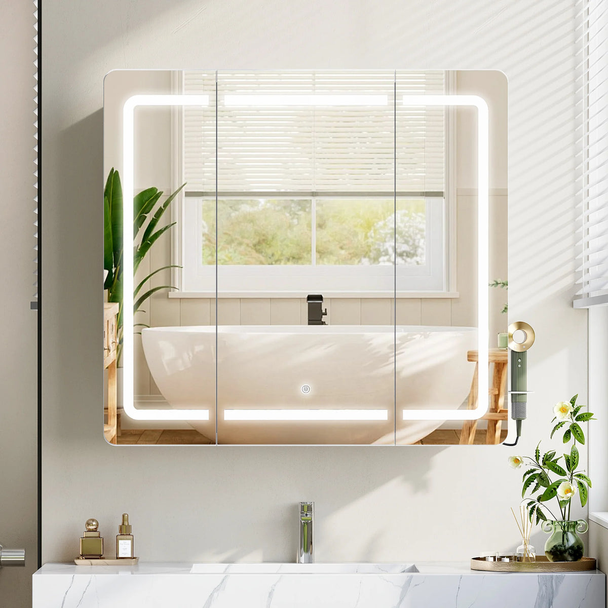 LED-Spiegelschrank fürs Bad – dimmbar mit 3 Lichtfarben – Weiß