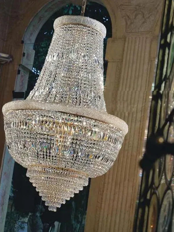 Kristall-Kronleuchter im Empire-Stil für Foyer und Eingangshalle – Breite 60 oder 85 cm, Höhe bis 127 cm, Rahmen in Gold