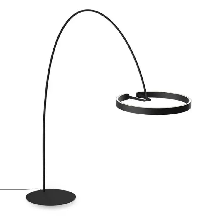 Bogen-Stehleuchte aus Metall mit LED-Ring im Loft-Stil für Wohnzimmer und Esszimmer