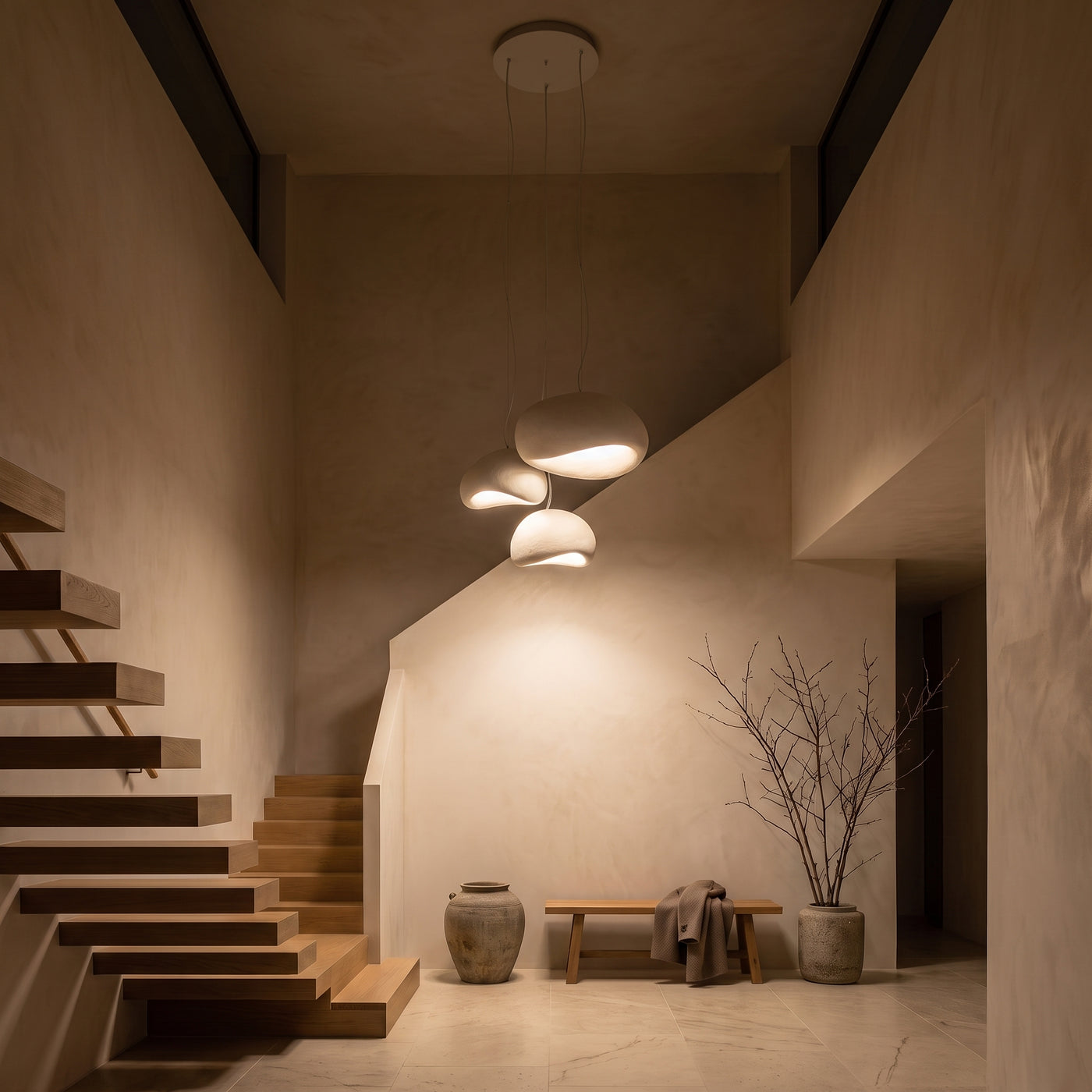 Nordic Wabi Sabi Pendant Lights Modern LED Ceiling eingeschaltet am Abend