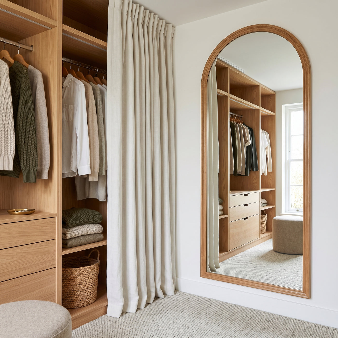 Arc Full Body Mirror 160x50cm Solid Wood frame Wall in einem hellen Wohnraum