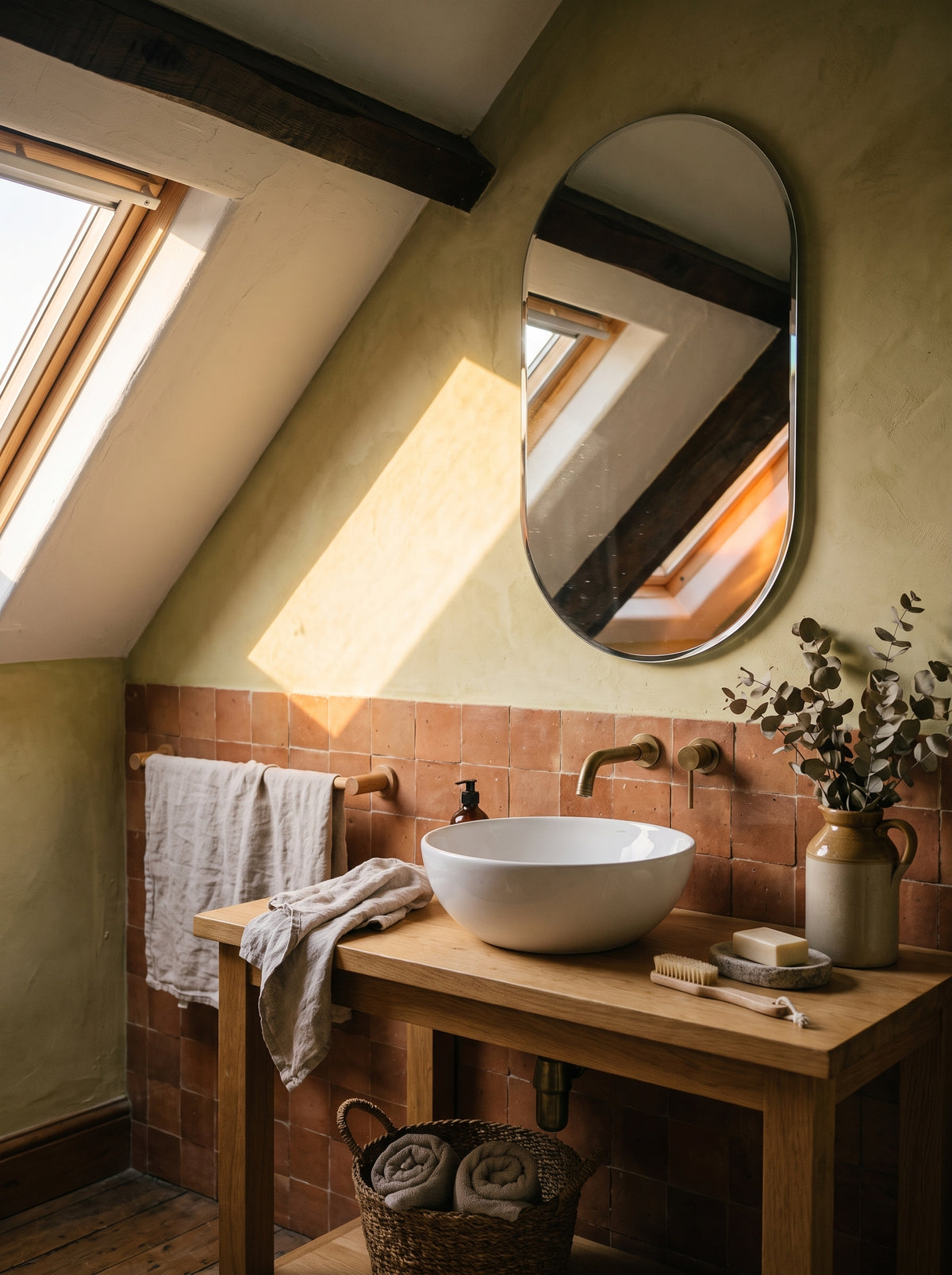 Badspiegel im minimalistischen Design — Dachgeschossbad im umgebauten Landhaus