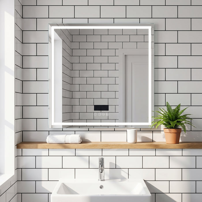 LED Bathroom Mirror 800mm Square Wall Mirror with in einem hellen Wohnraum
