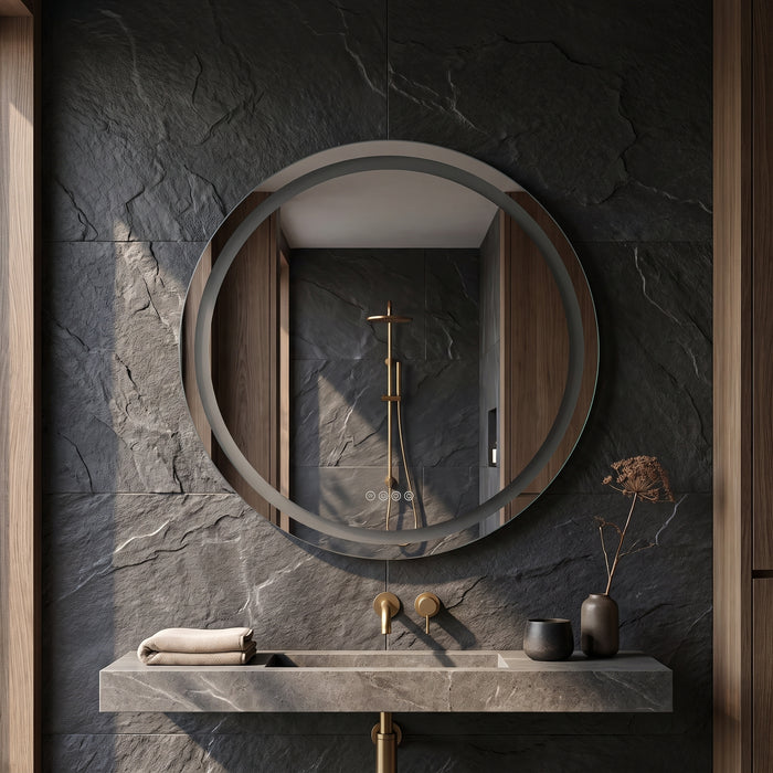 LED Bathroom Mirror Round 800x800mm Wall Hanging Mirror in einem hellen Wohnraum