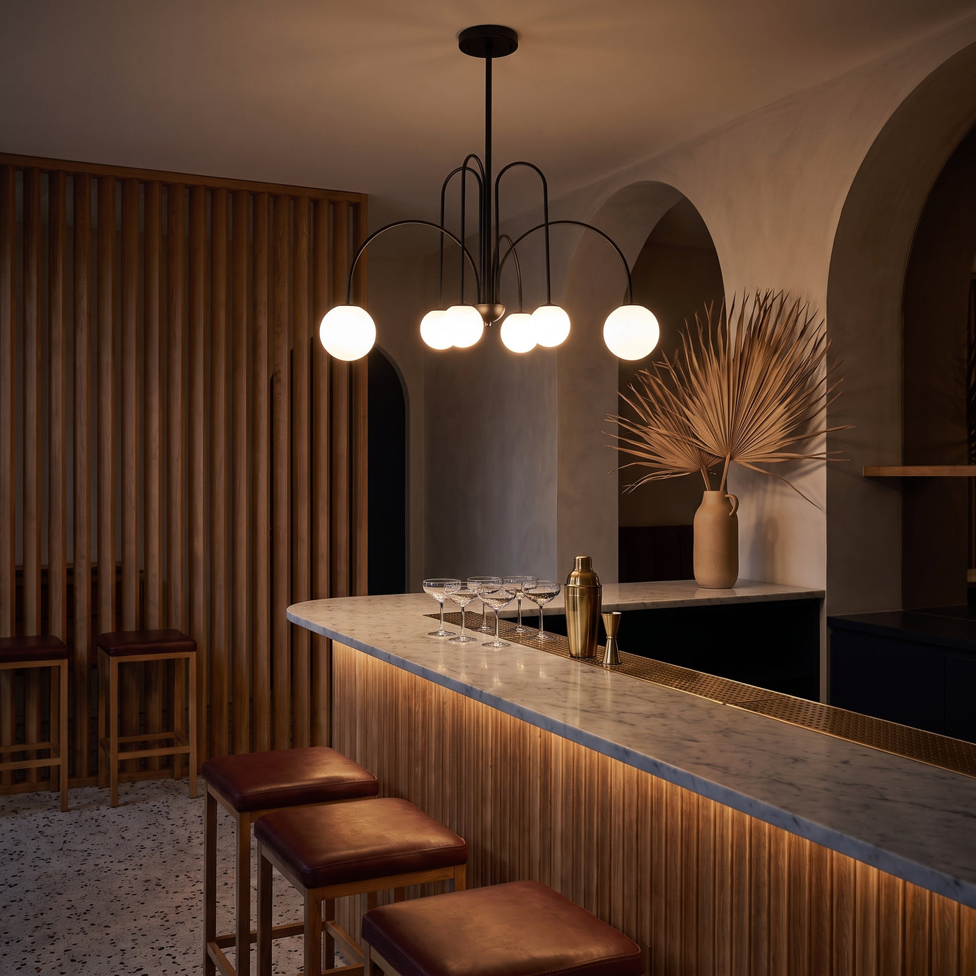 Nordic Minimalist Pendant Light for Living Room eingeschaltet am Abend