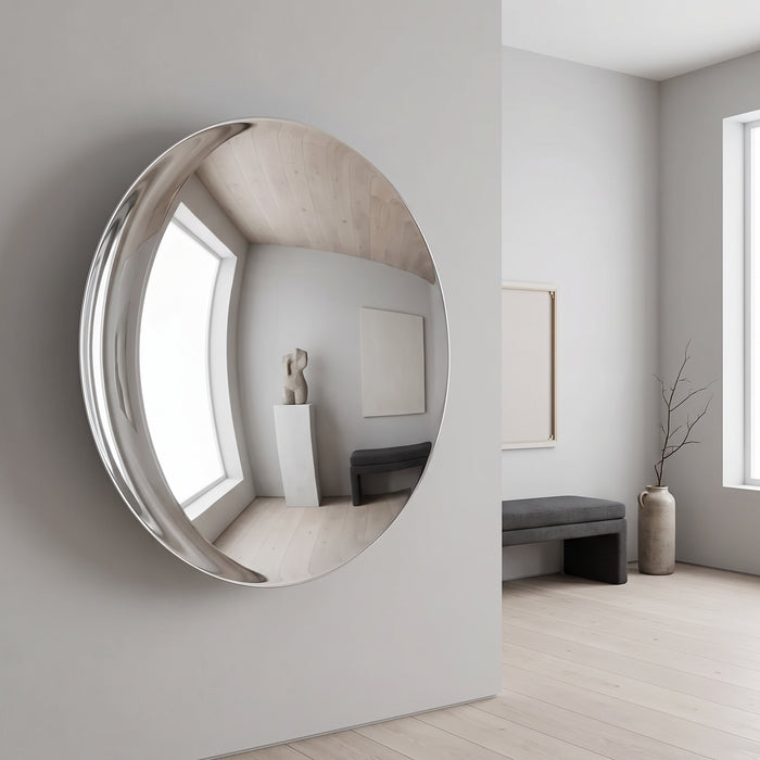 Stainless Steel Concave Mirror Wall Decoration, Sky in einem hellen Wohnraum