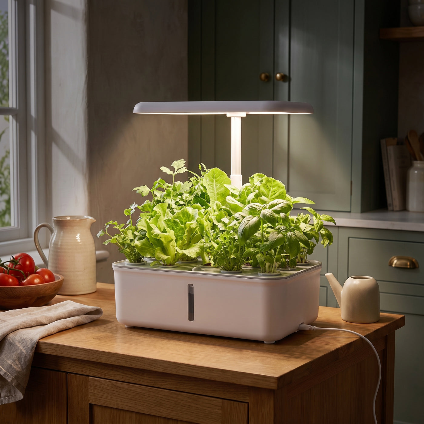 Tuya Wifi Hydoponics Growing System with LED Grow Light eingeschaltet am Abend