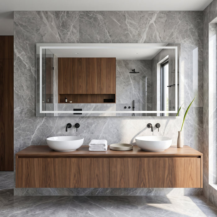 80/100/120/140cm Bluetooth LED Bathroom Mirror with Dual in einem hellen Wohnraum