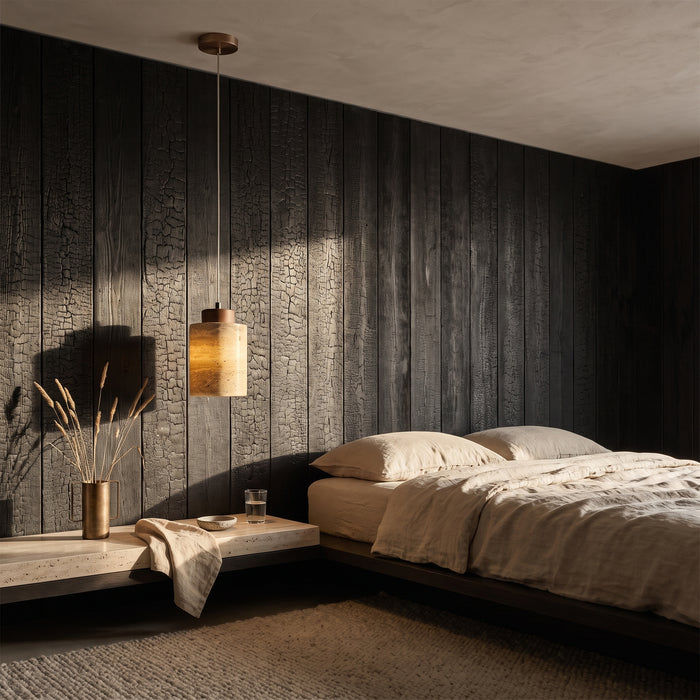 Japanese Modern Designer Wabi-Sabai Bedroom Bedside in einem hellen Wohnraum