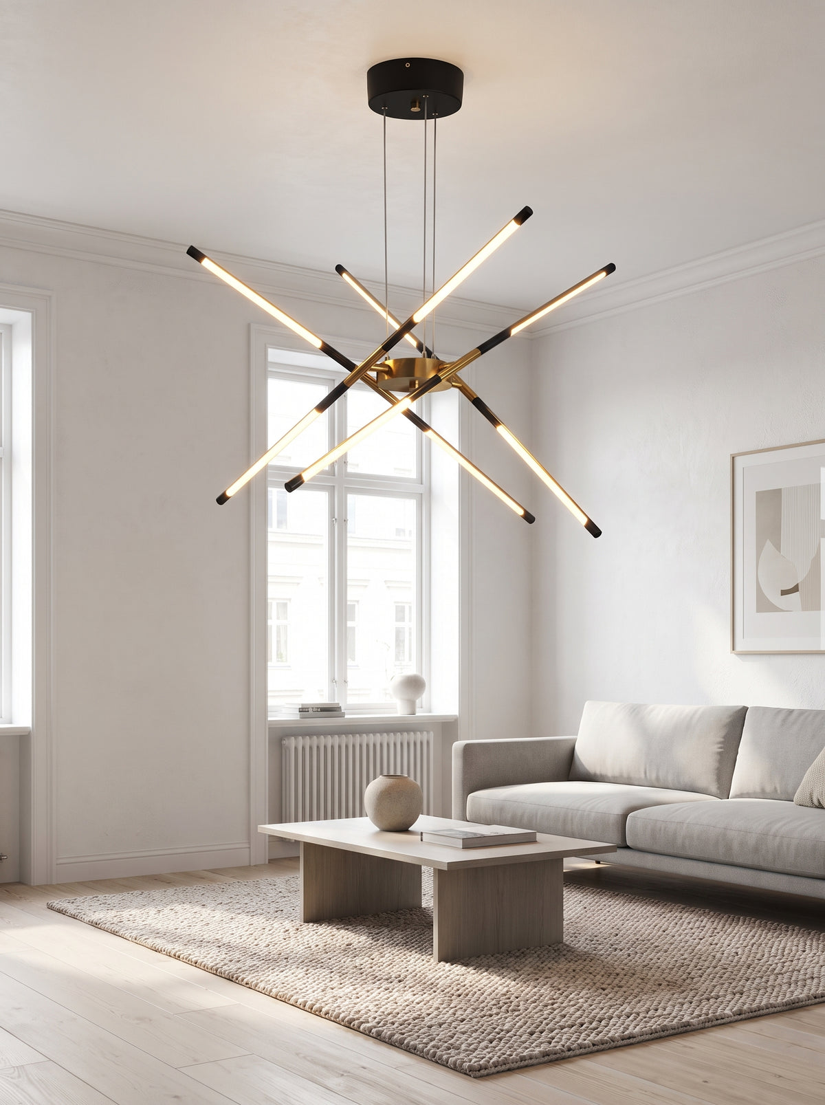 LED-Kronleuchter im skandinavischen Stil, Raumansicht