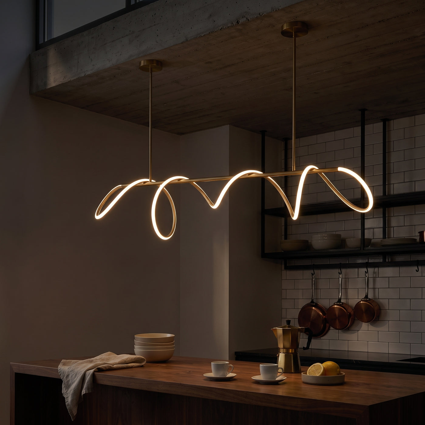 Nordic Led Long Hose Chandelier for Table Dining Room eingeschaltet am Abend