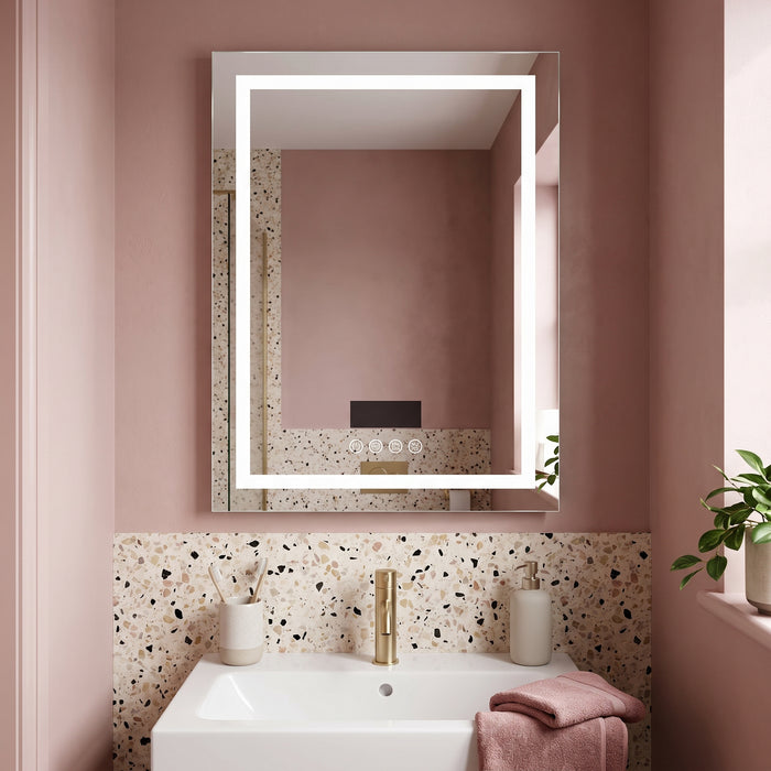 Smart LED Bathroom Mirror Rectangle Wall Mount Mirror w in einem hellen Wohnraum