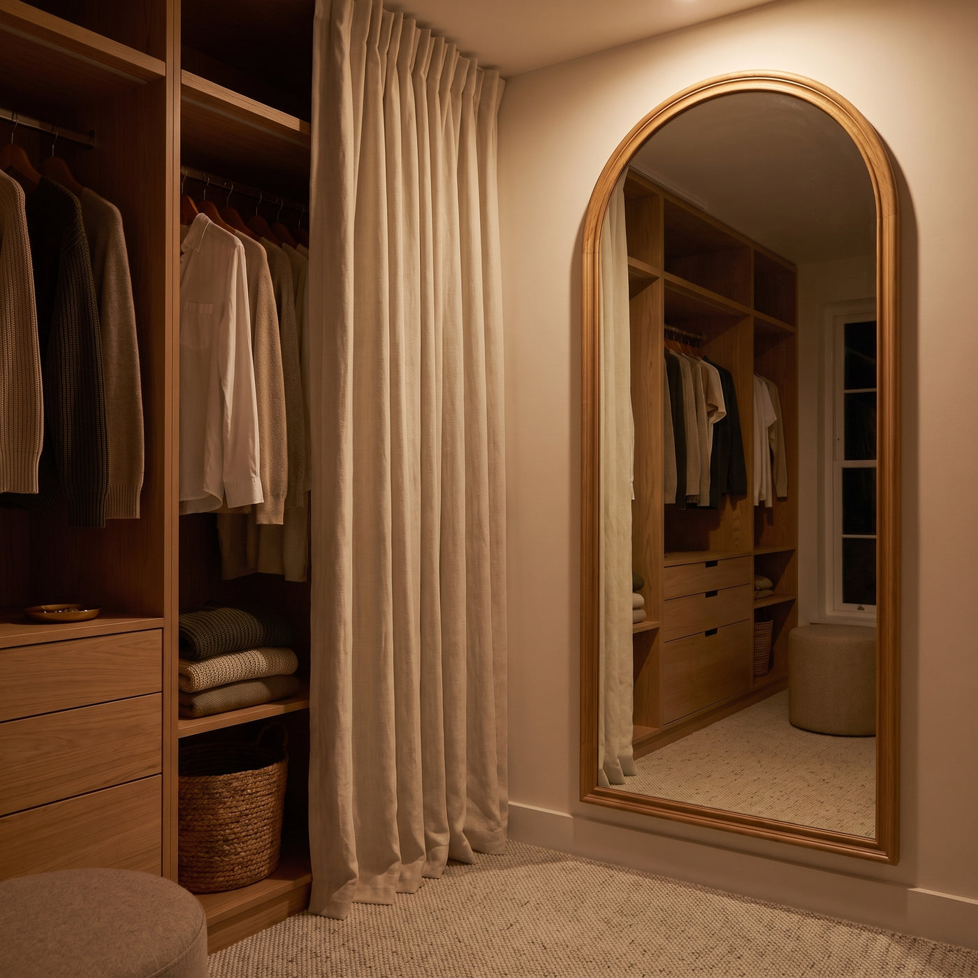 Arc Full Body Mirror 160x50cm Solid Wood frame Wall im Abendlicht