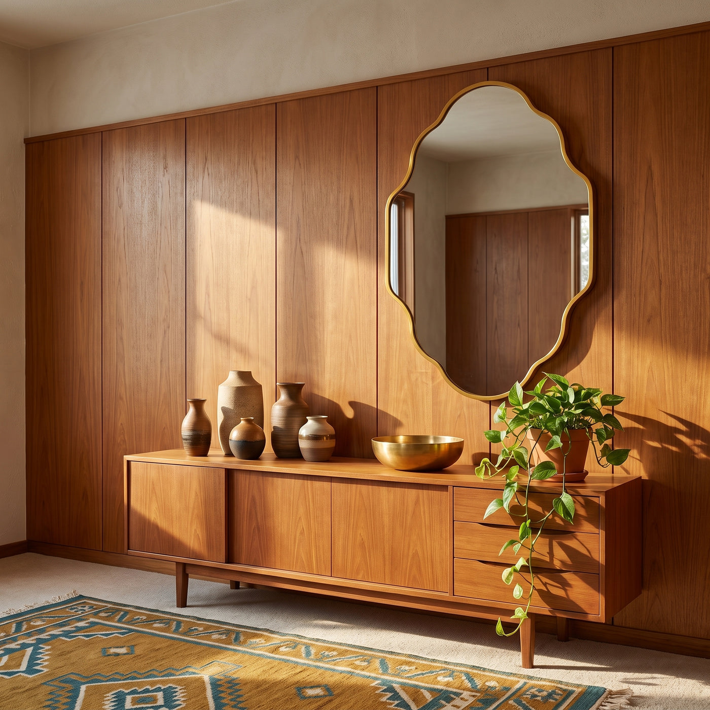 Irregular Wall Mirror Asymmetrical Mirror for Wall 116 x in einem hellen Wohnraum
