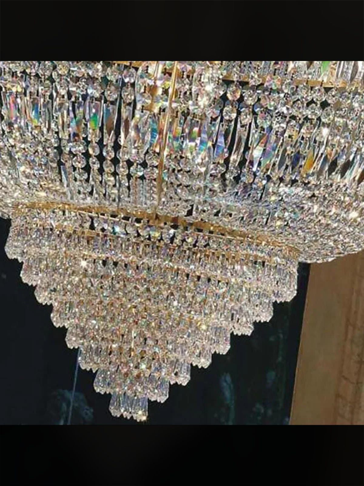 Kristall-Kronleuchter im Empire-Stil für Foyer und Eingangshalle – Breite 60 oder 85 cm, Höhe bis 127 cm, Rahmen in Gold